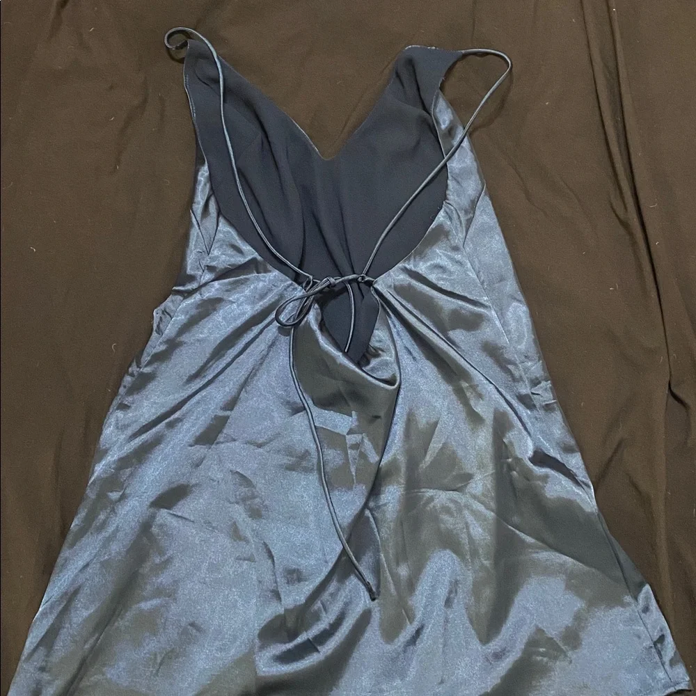 Satin Forest Green Slip Dress - Picture 2 of 3